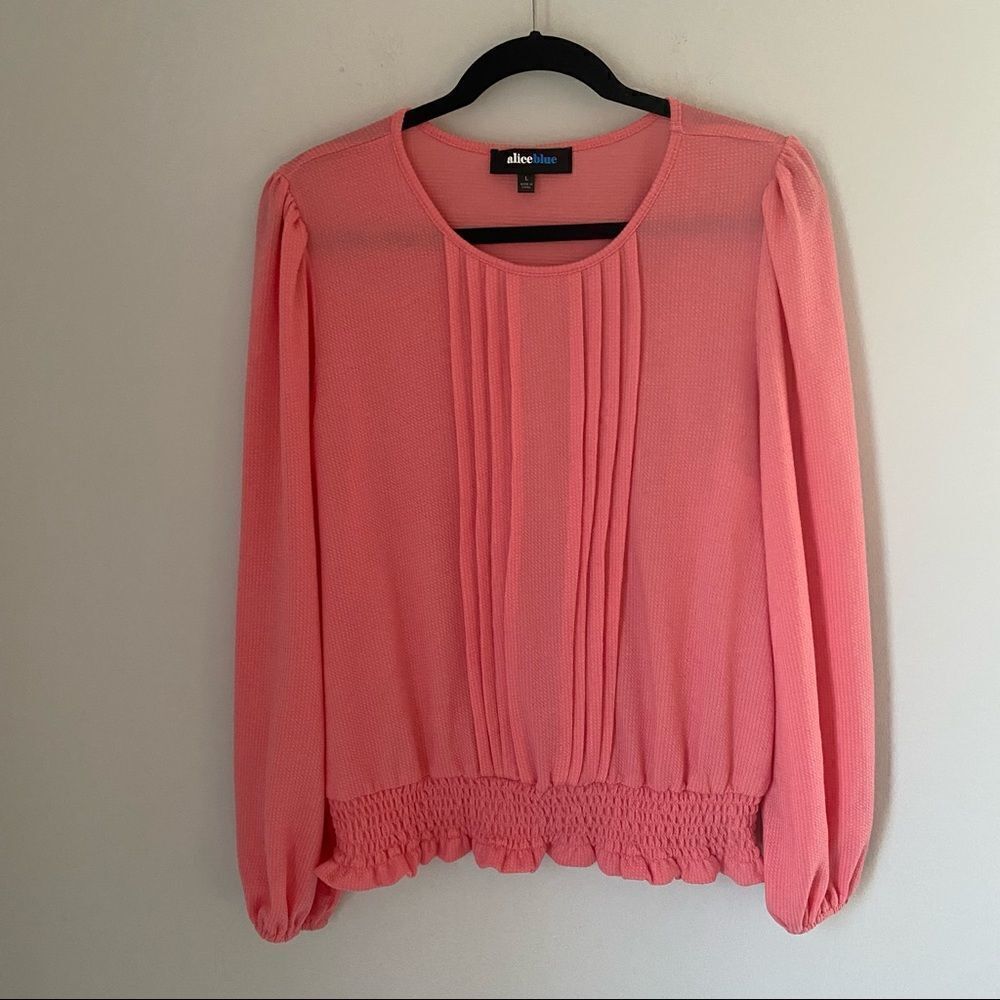 Alice Blue Long Sleeve Waffle Knit Scoop Neck Pink Top